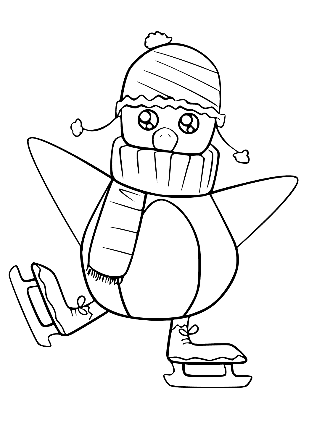 Kolorowanka pingwin na łyżwach wita grudzień